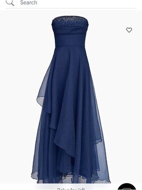 Theia Strapless Navy Cascade Chiffon Gown